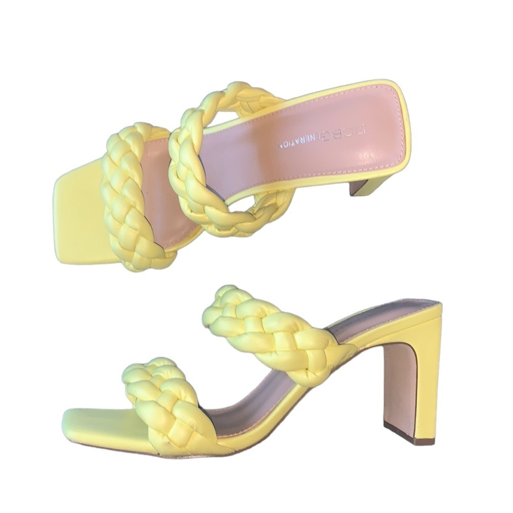 BCBG Generation Yellow Square Toe slip Sandal Pumps Braided Finaa Slide‎ 9